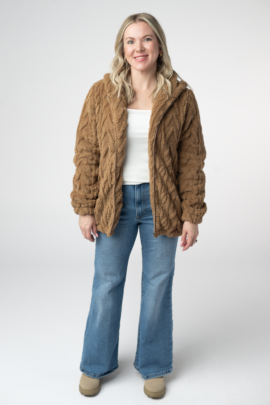 Fuzzy Sherpa Fullzip Hoodie - Maple