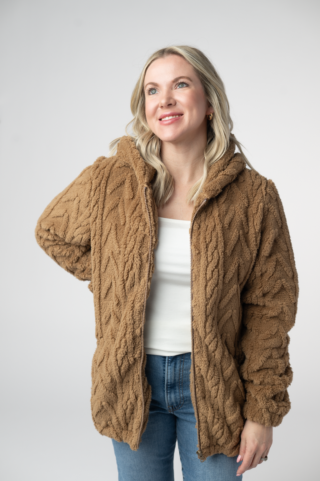Fuzzy Sherpa Fullzip Hoodie - Maple