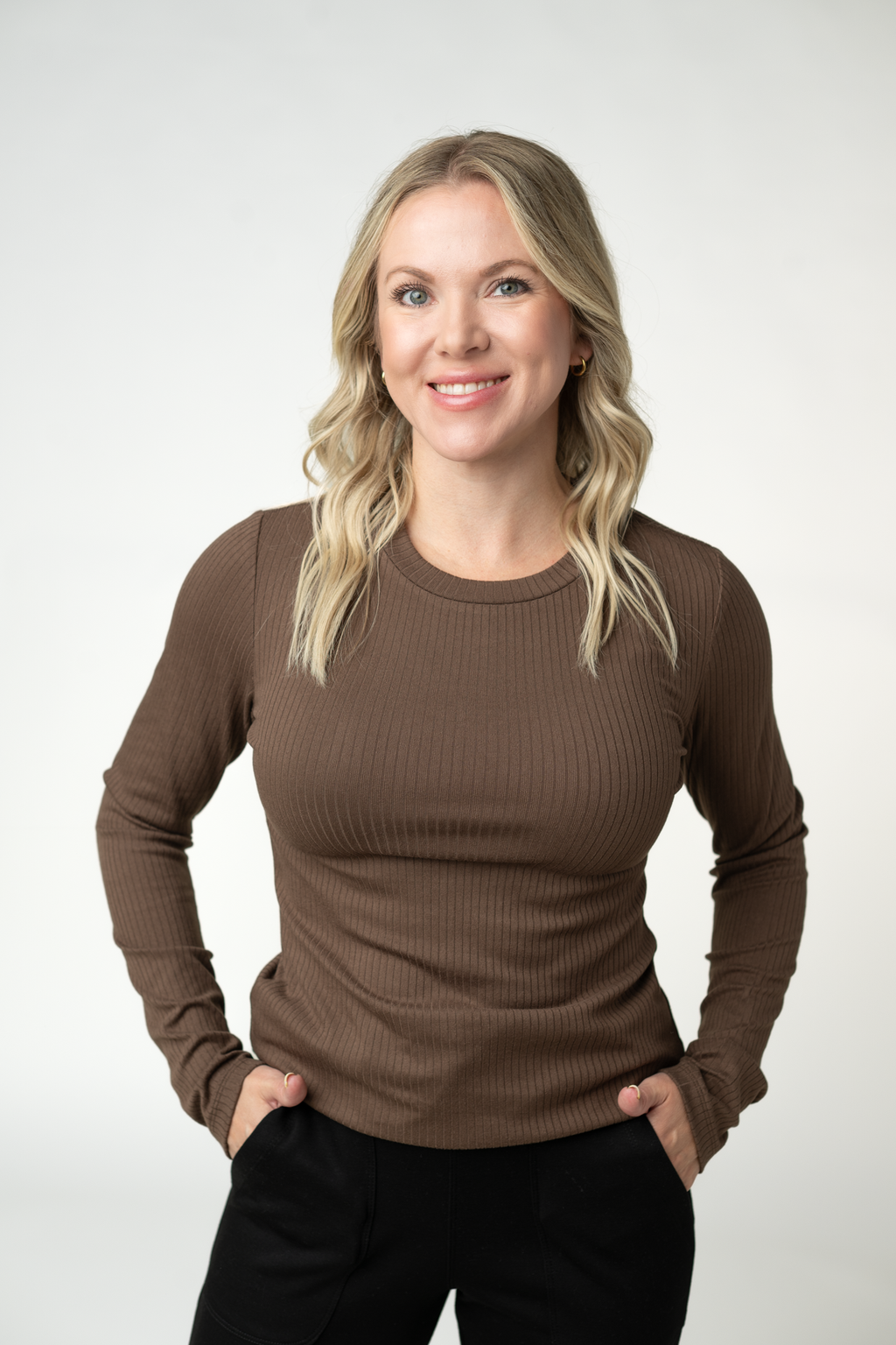 Reese Ribbed Long Sleeve Top - Brown