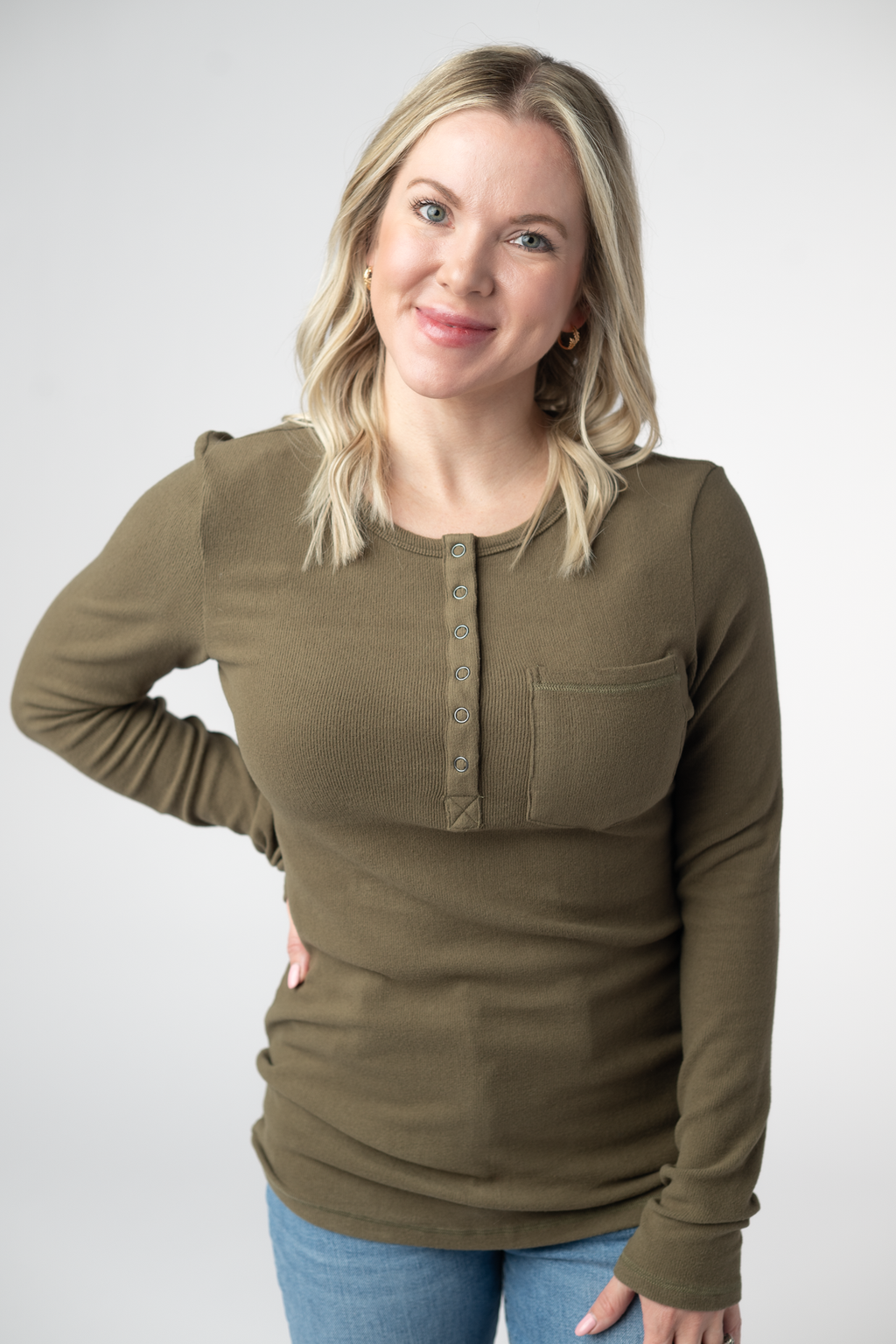 Georgia Long Sleeve Top - Olive