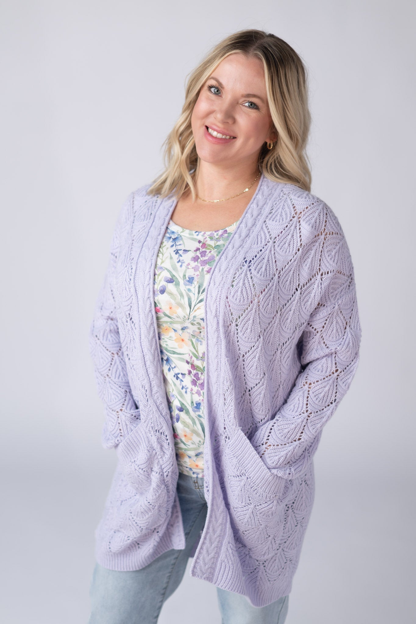 Open Knit Cardigan - Lavender