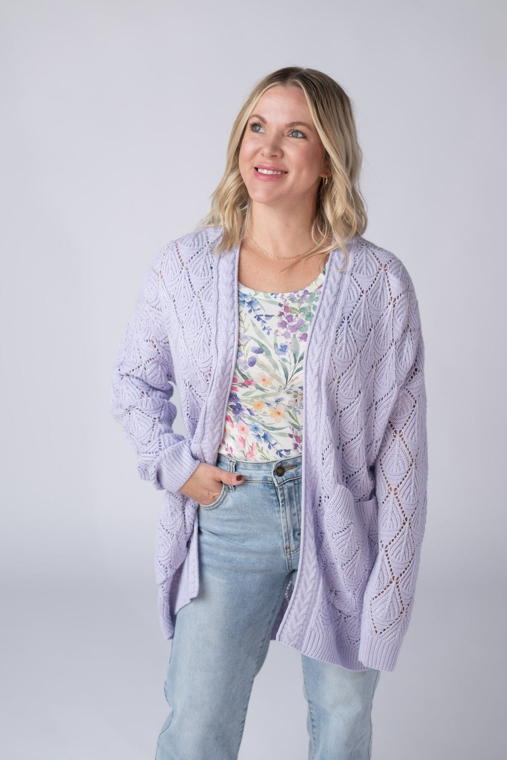 Open Knit Cardigan - Lavender