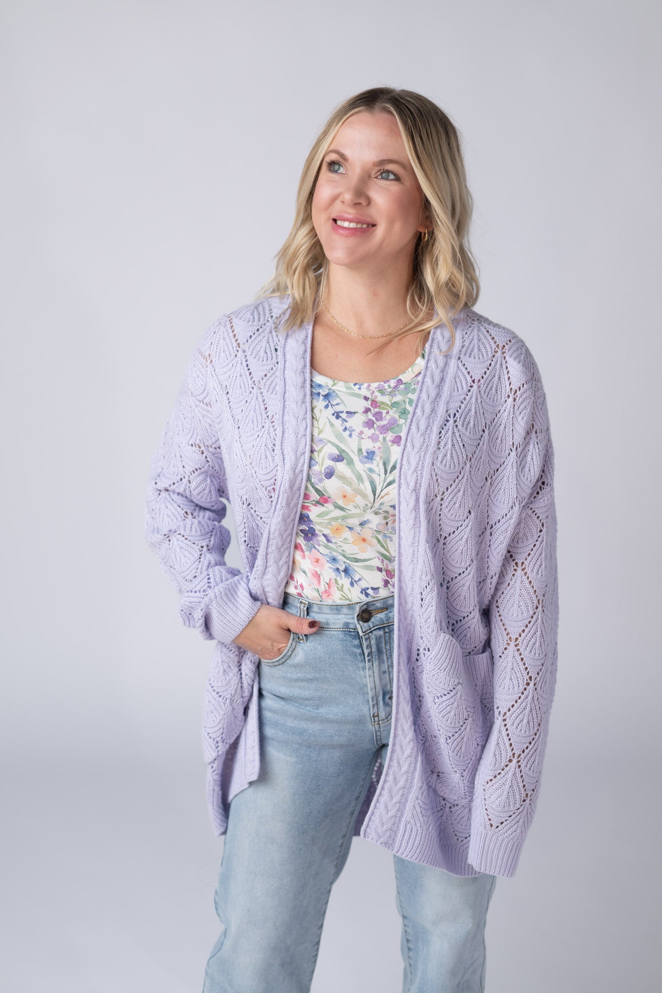 Open Knit Cardigan - Lavender