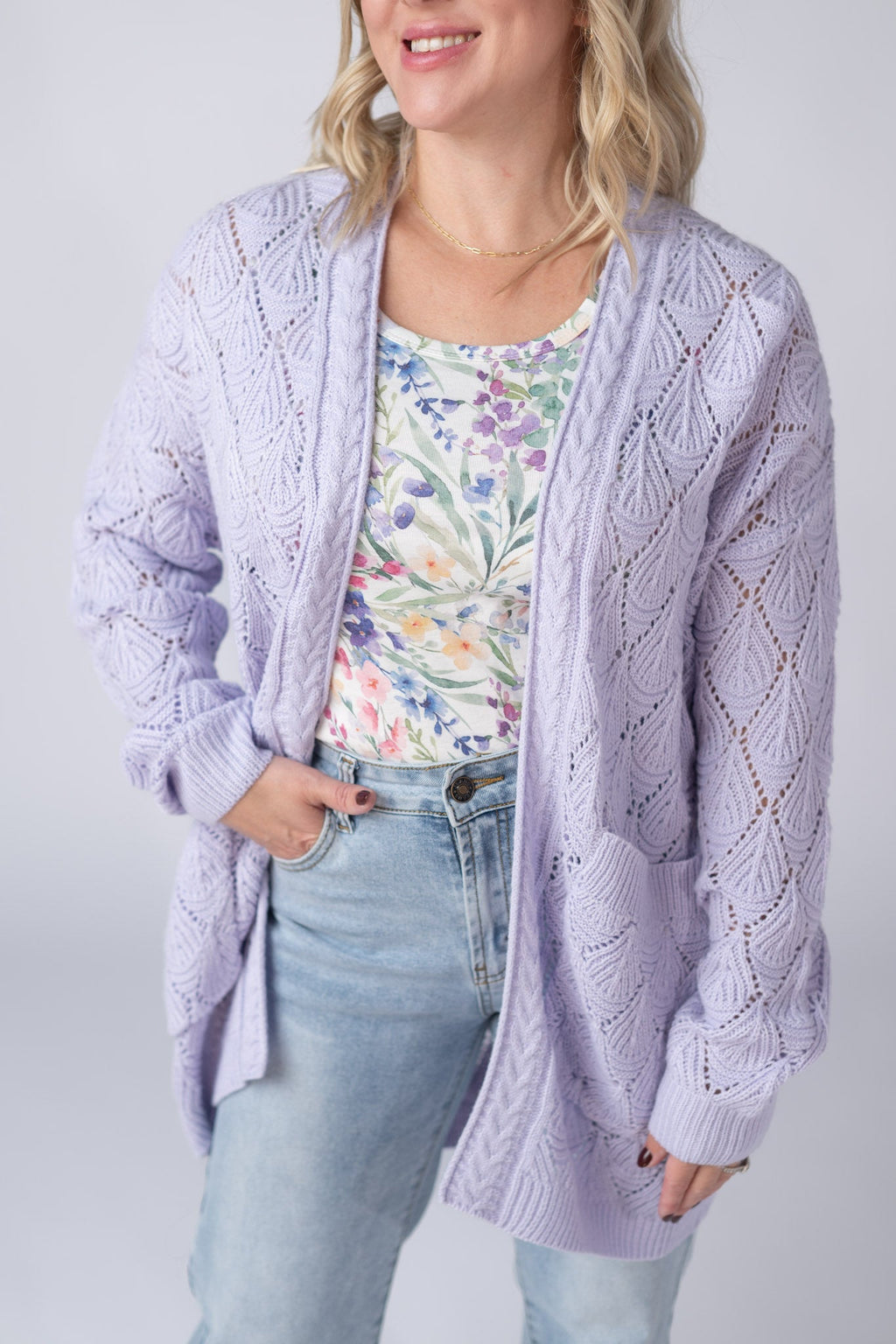 Open Knit Cardigan - Lavender