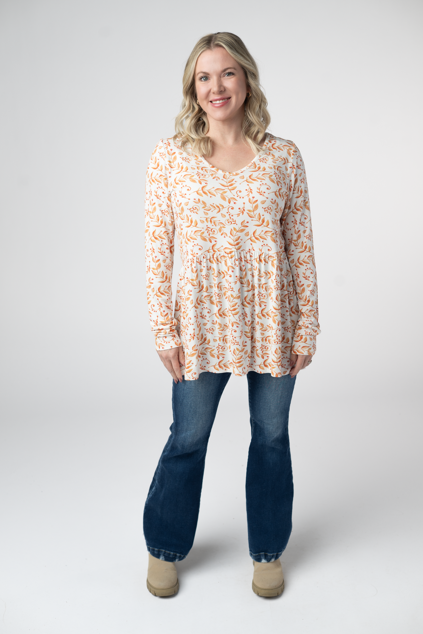 Long Sleeve Sarah Ruffle Top - Autumn Vines