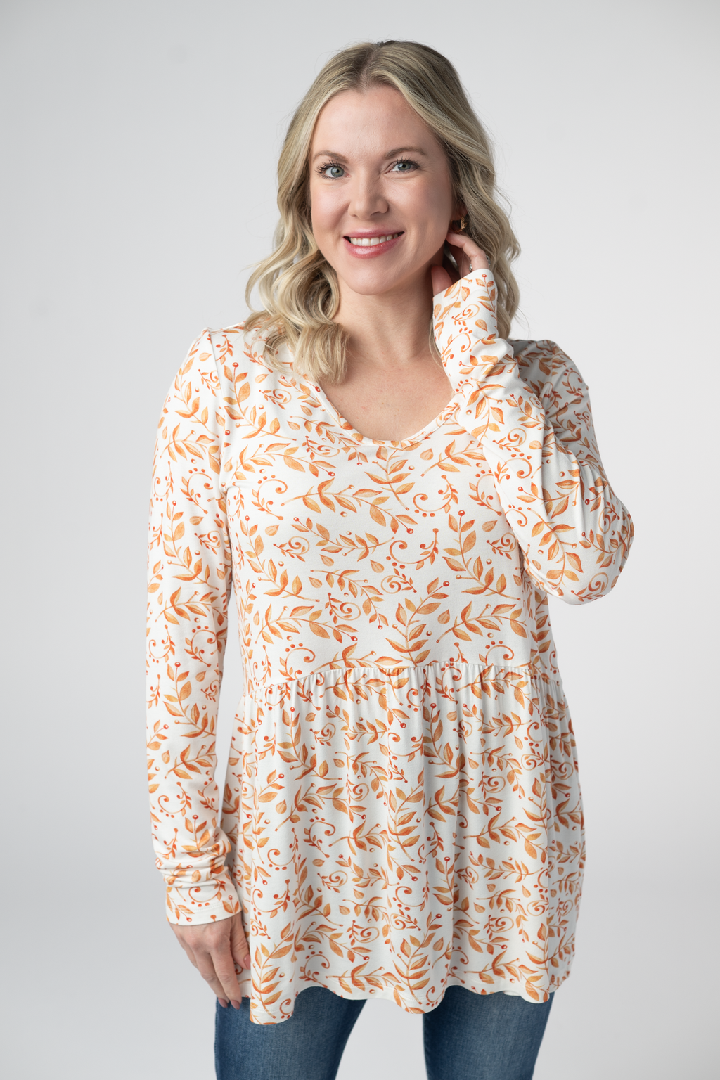 Long Sleeve Sarah Ruffle Top - Autumn Vines