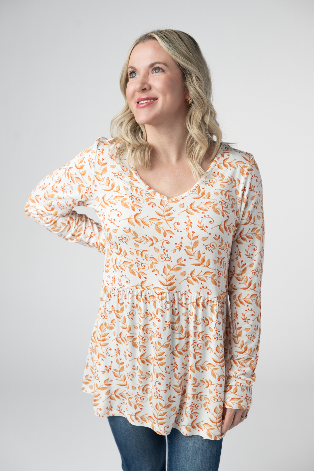 Long Sleeve Sarah Ruffle Top - Autumn Vines