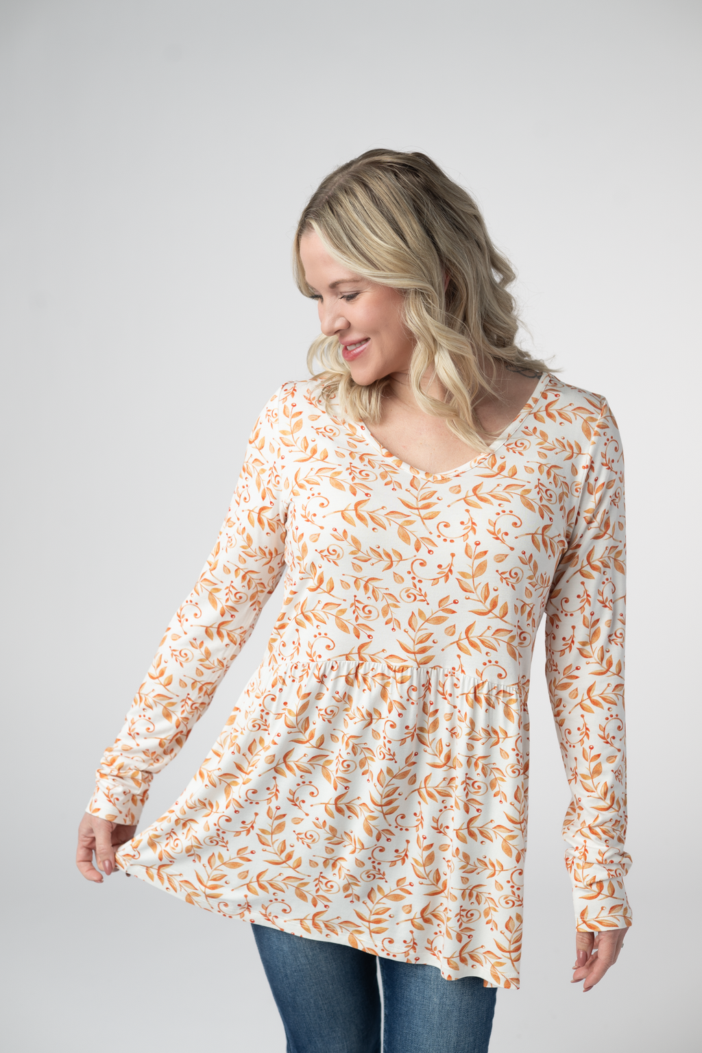 Long Sleeve Sarah Ruffle Top - Autumn Vines