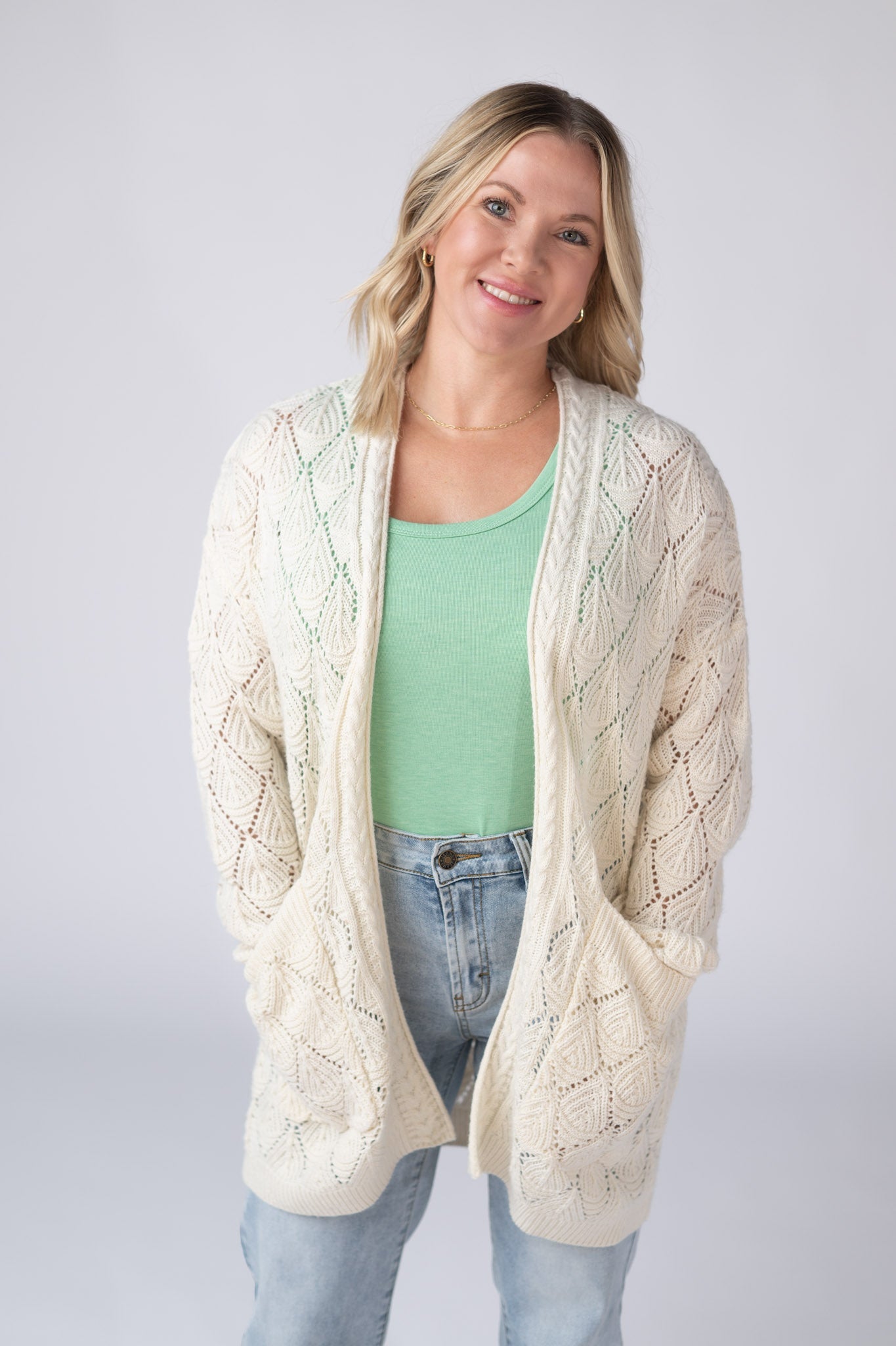 Open Knit Cardigan - Ivory