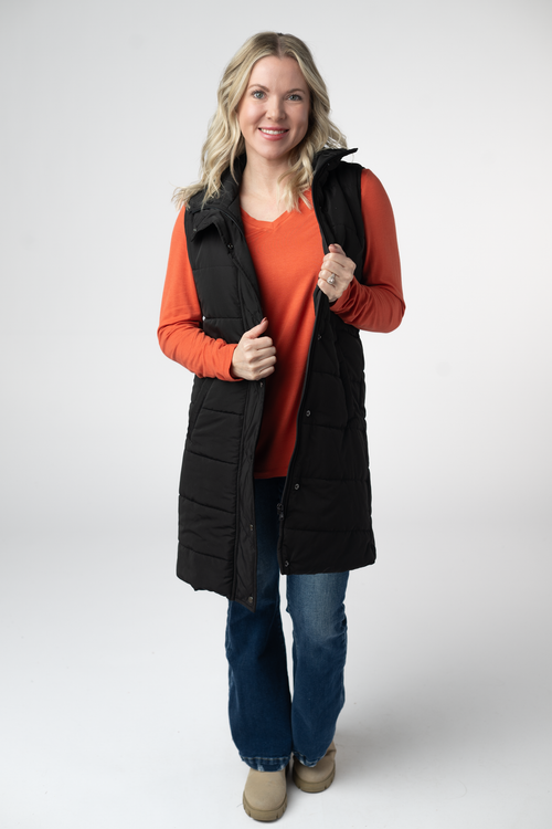 Harlow Long Vest - Black