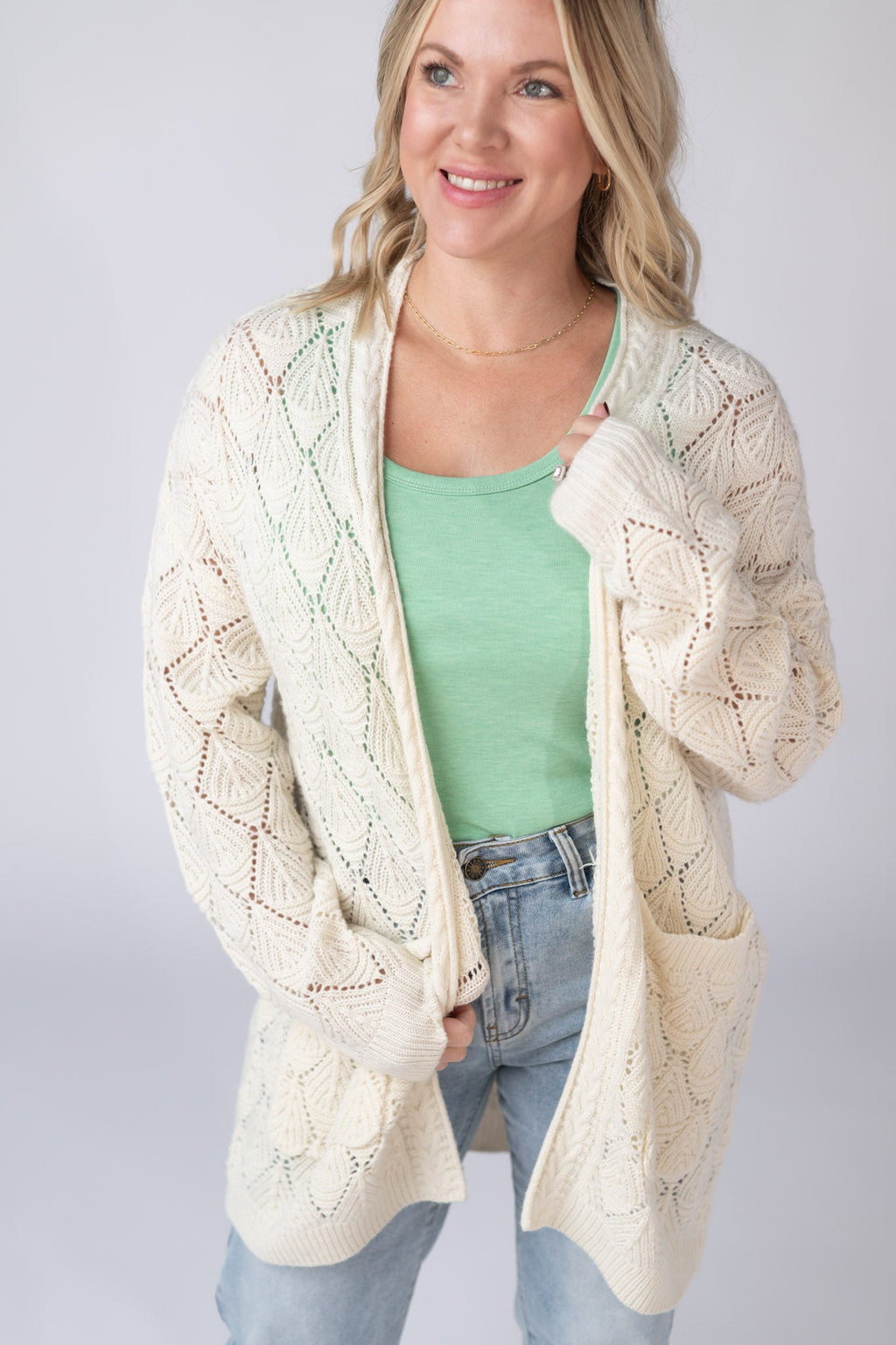 Open Knit Cardigan - Ivory