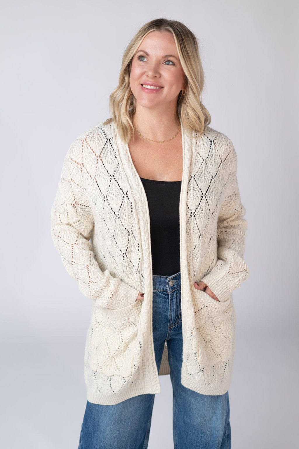 Open Knit Cardigan - Ivory