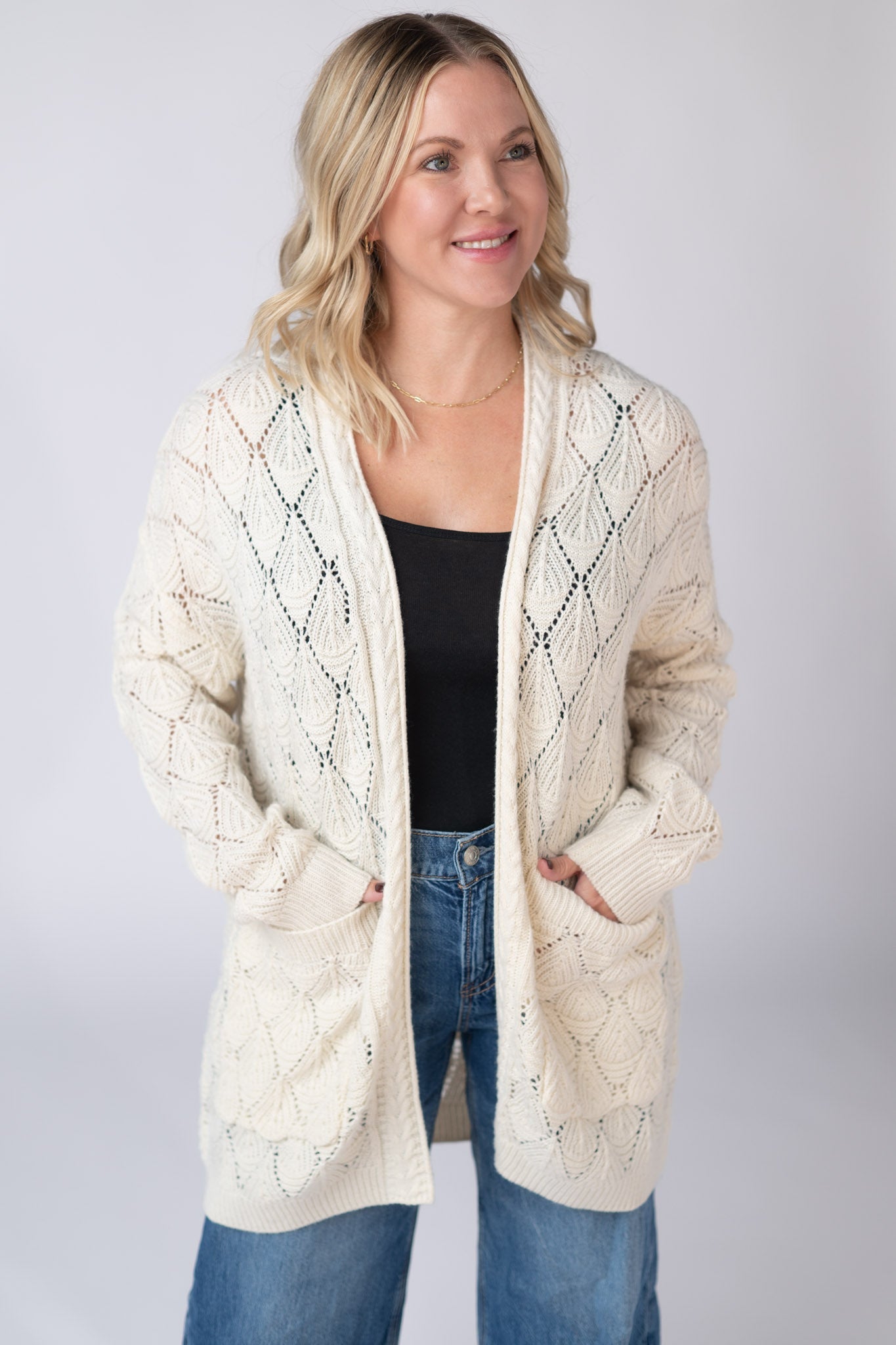 Open Knit Cardigan - Ivory