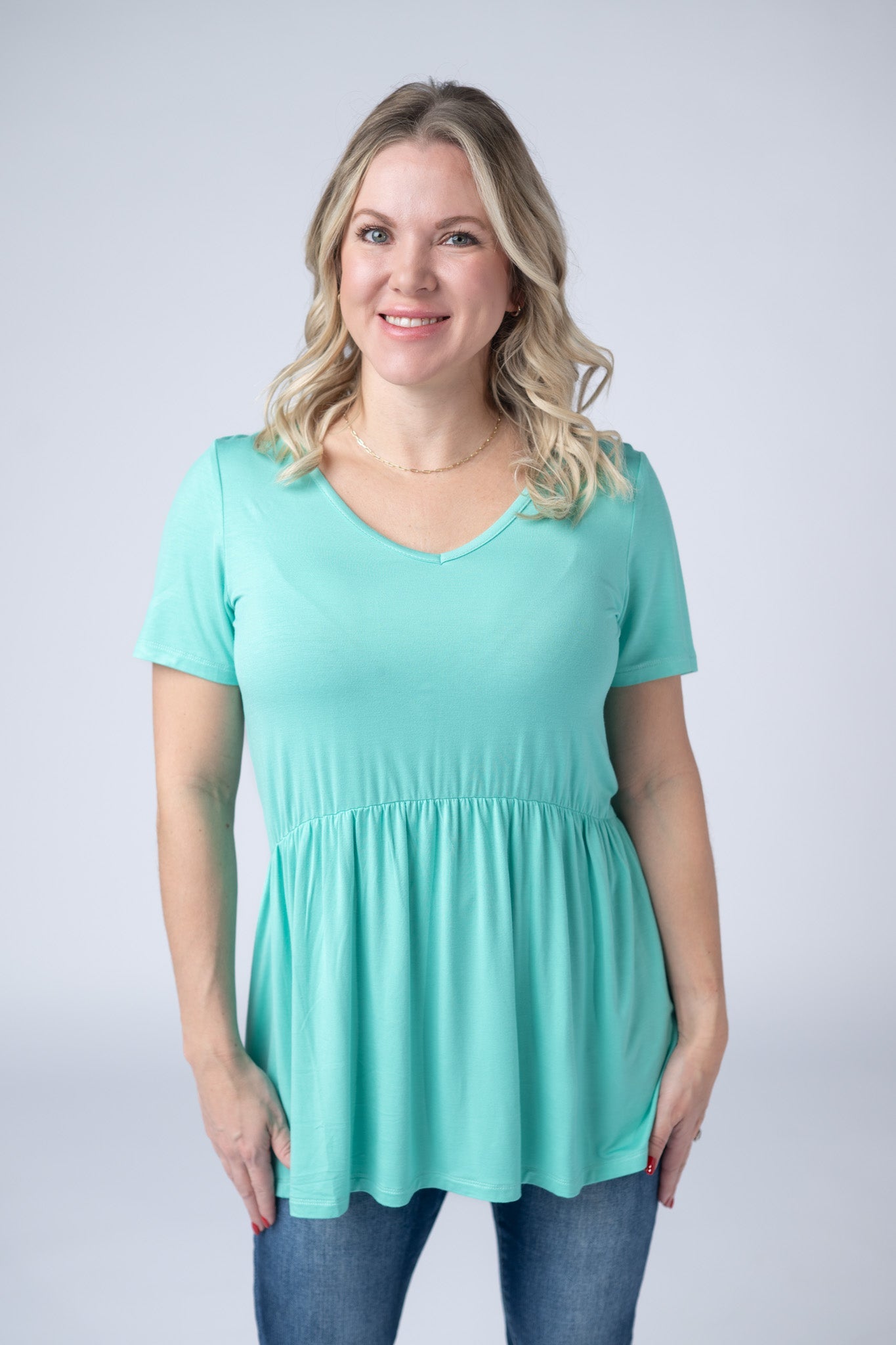 Sarah Ruffle Short Sleeve - Turquoise