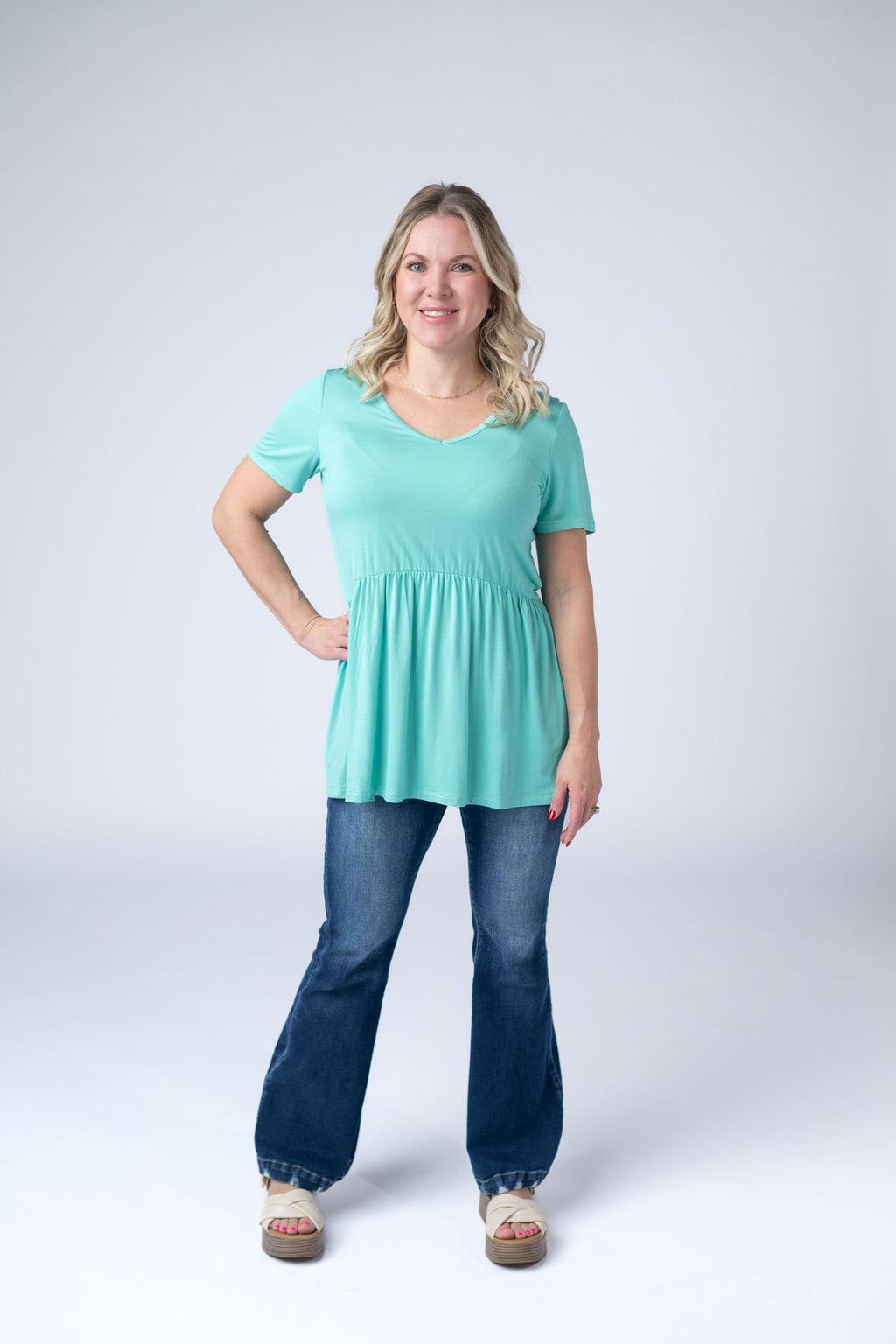 Sarah Ruffle Short Sleeve - Turquoise