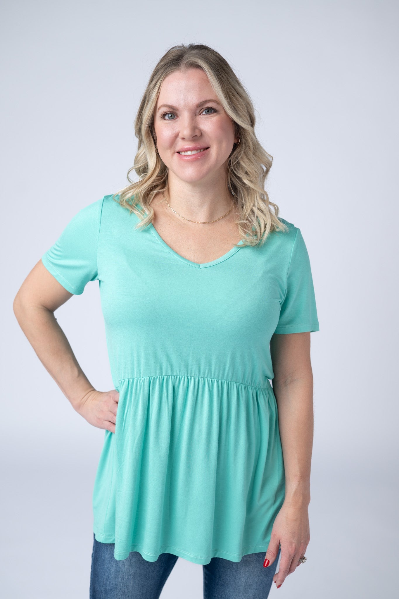 Sarah Ruffle Short Sleeve - Turquoise