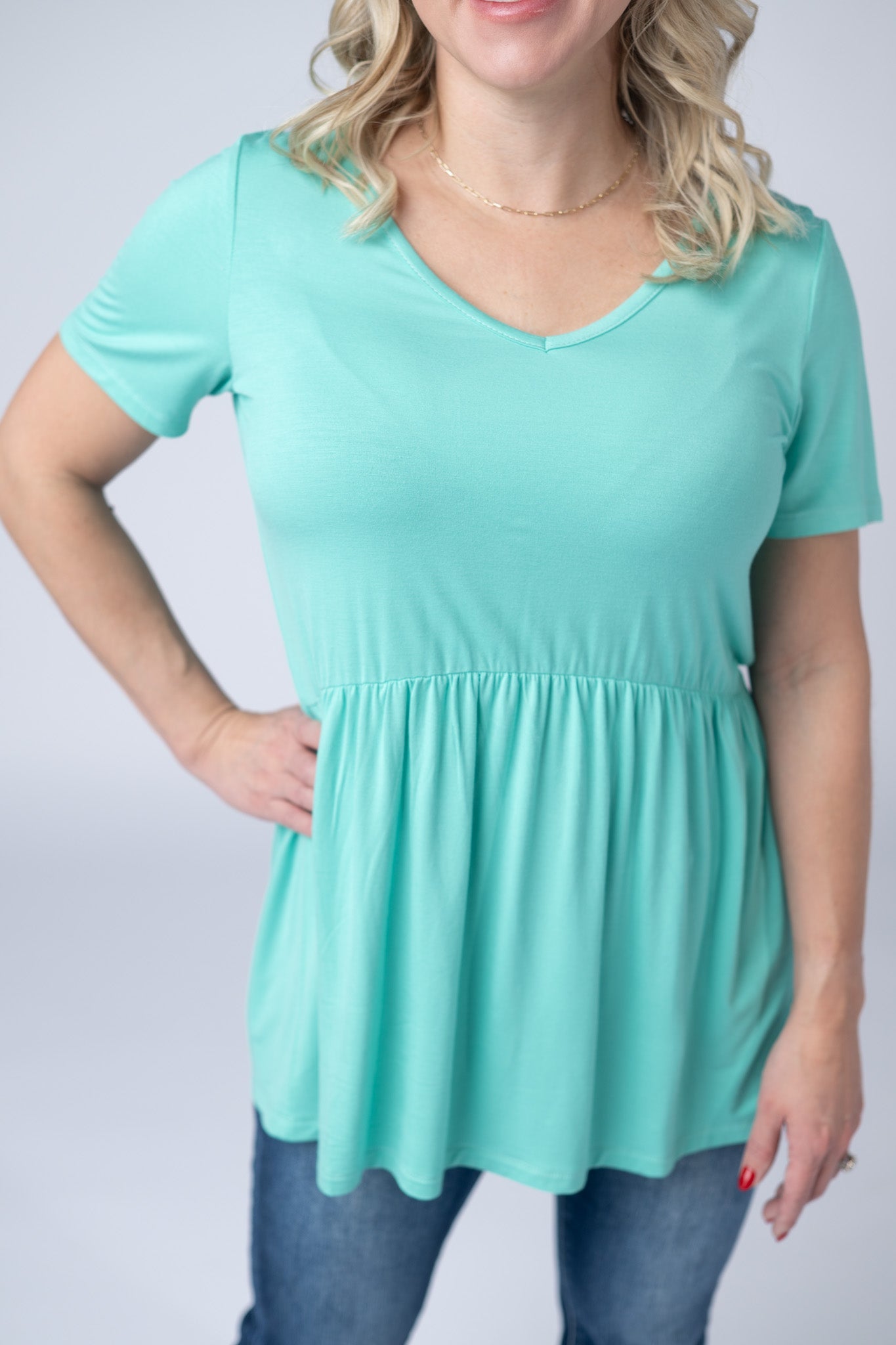 Sarah Ruffle Short Sleeve - Turquoise