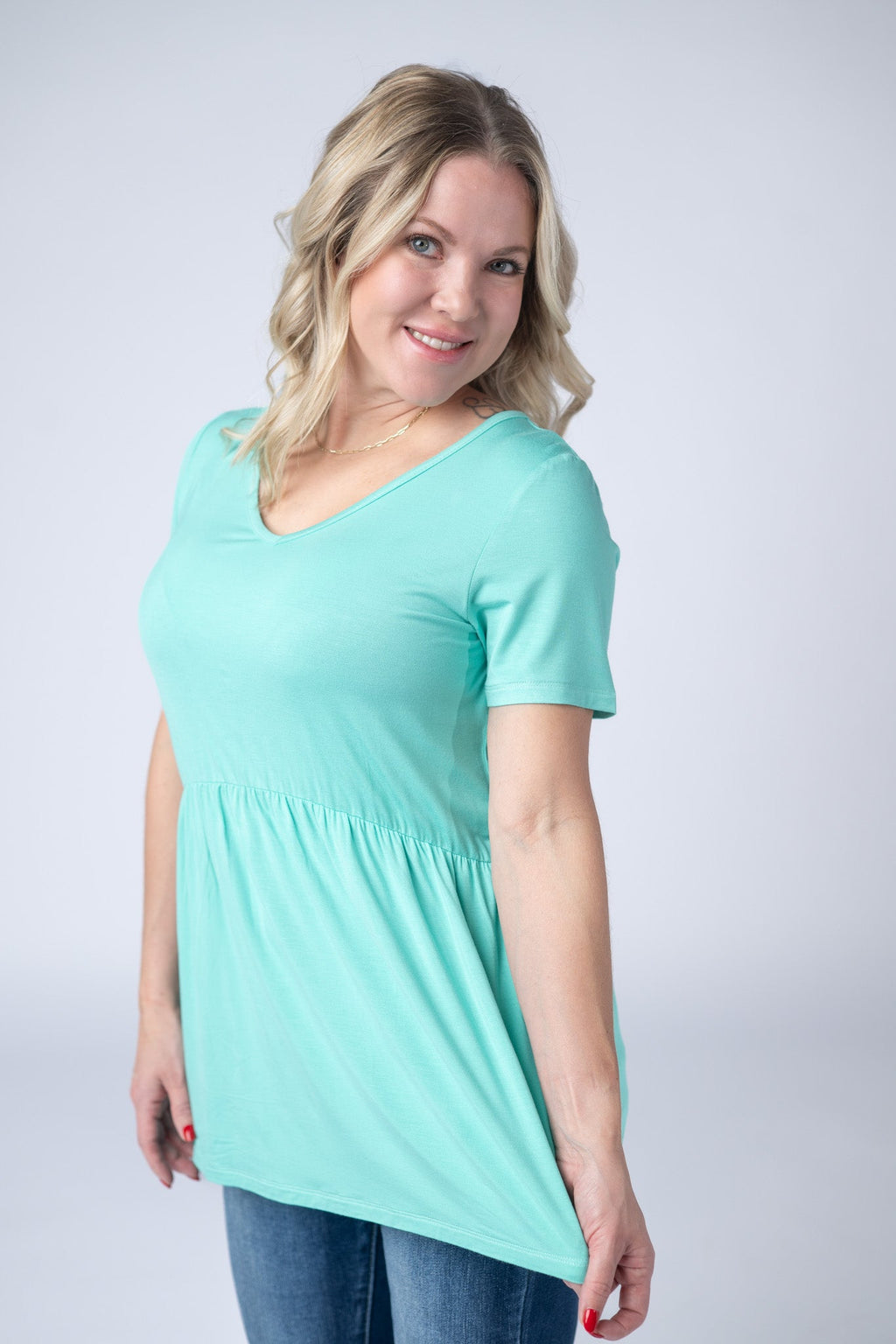 Sarah Ruffle Short Sleeve - Turquoise