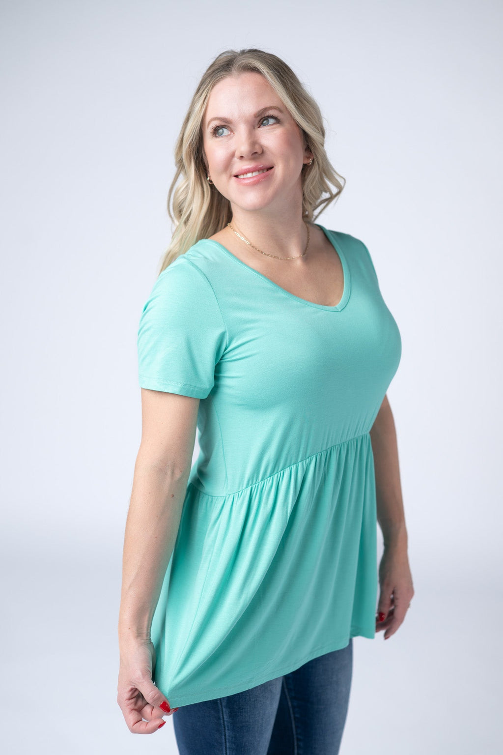 Sarah Ruffle Short Sleeve - Turquoise