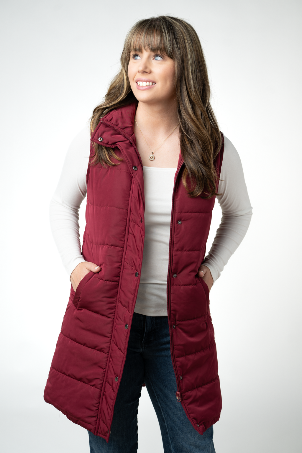Harlow Long Vest - Burgundy