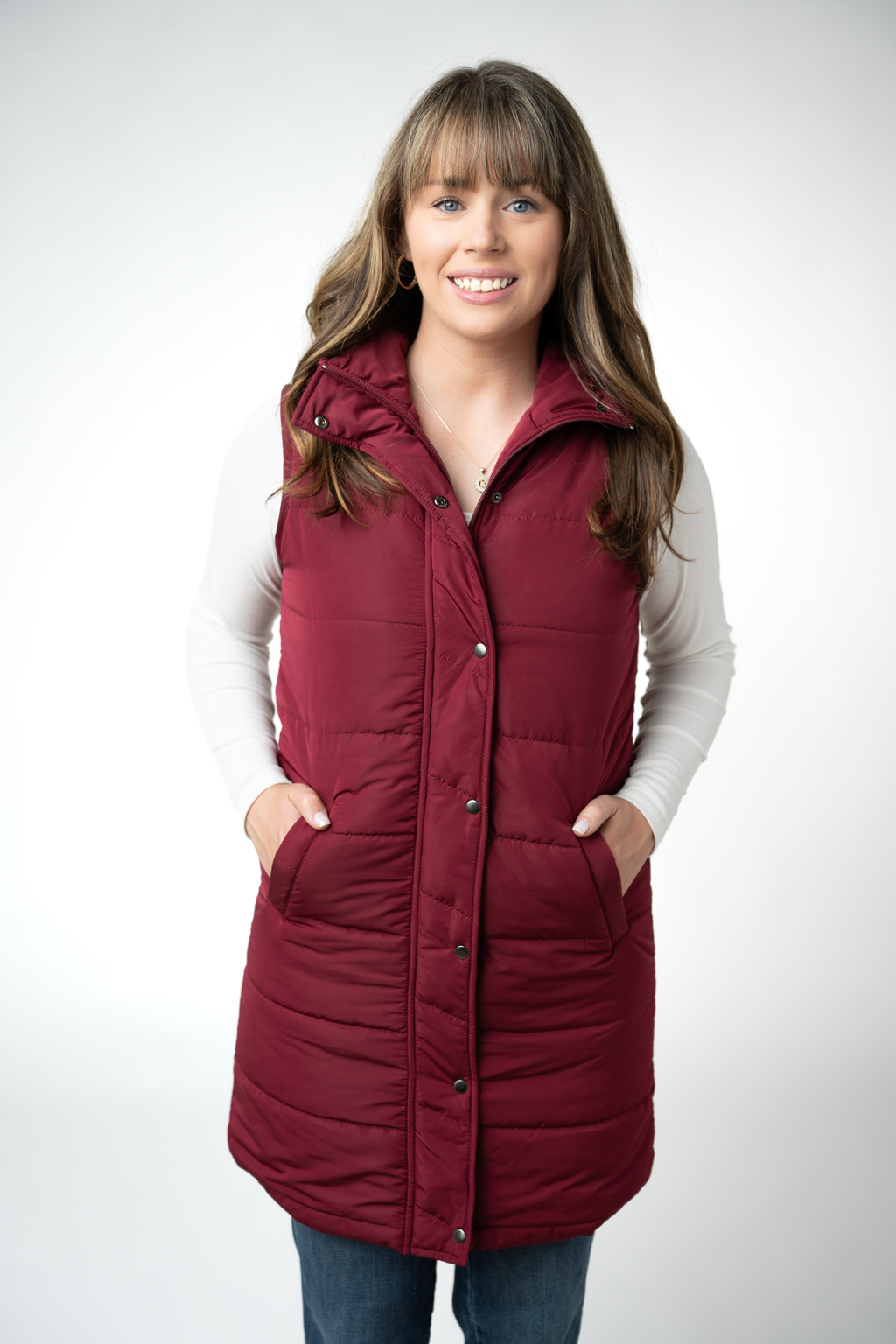 Harlow Long Vest - Burgundy