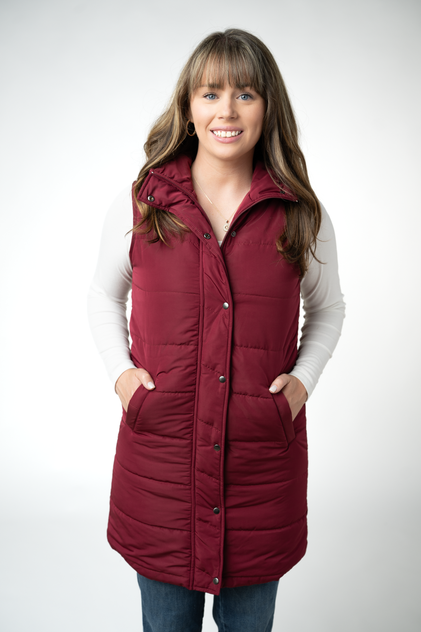 Harlow Long Vest - Burgundy