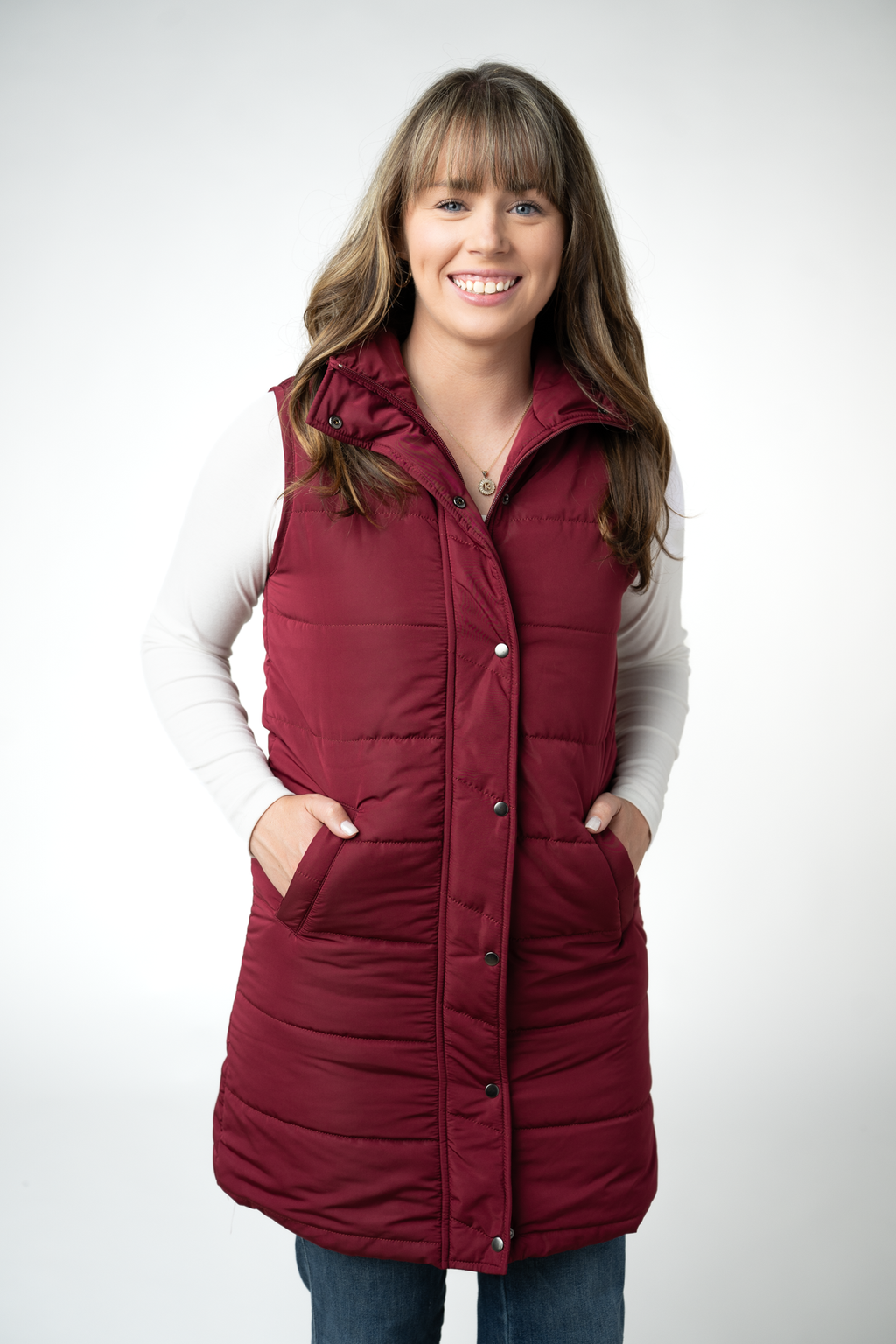 Harlow Long Vest - Burgundy