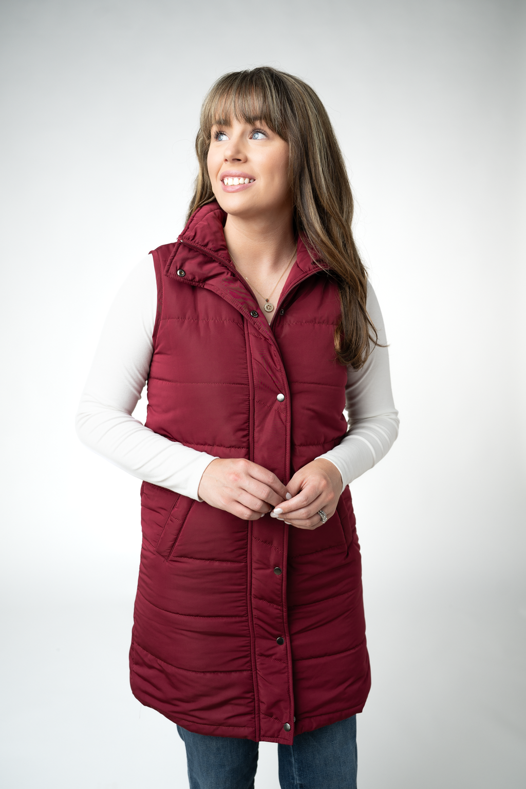 Harlow Long Vest - Burgundy