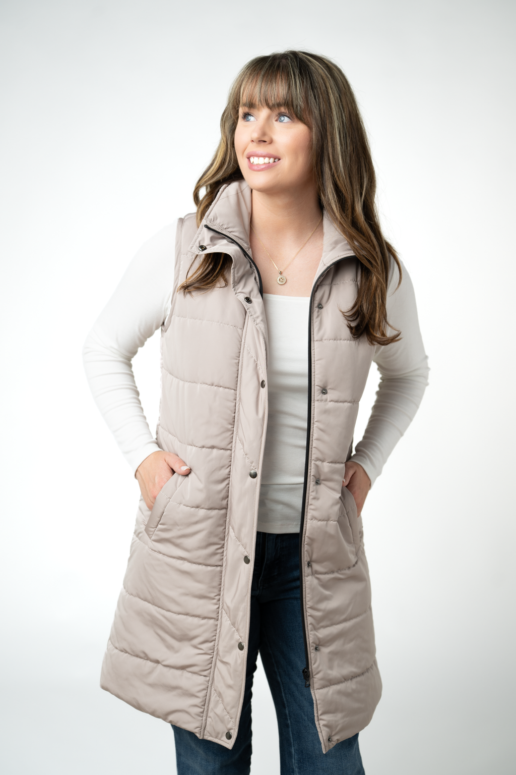 Harlow Long Vest - Latte