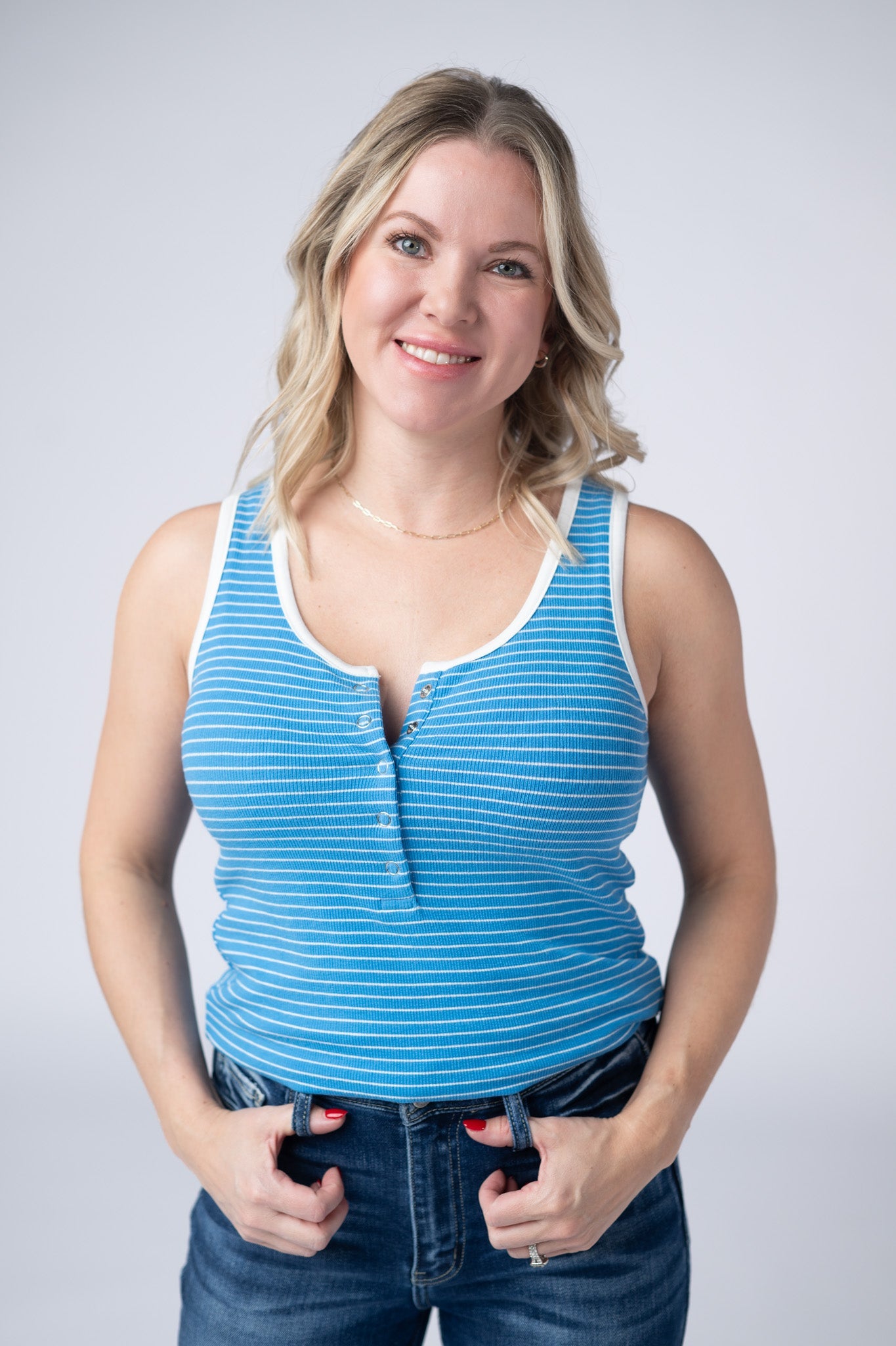 Shiloh Button Snap Tank - Ocean Blue