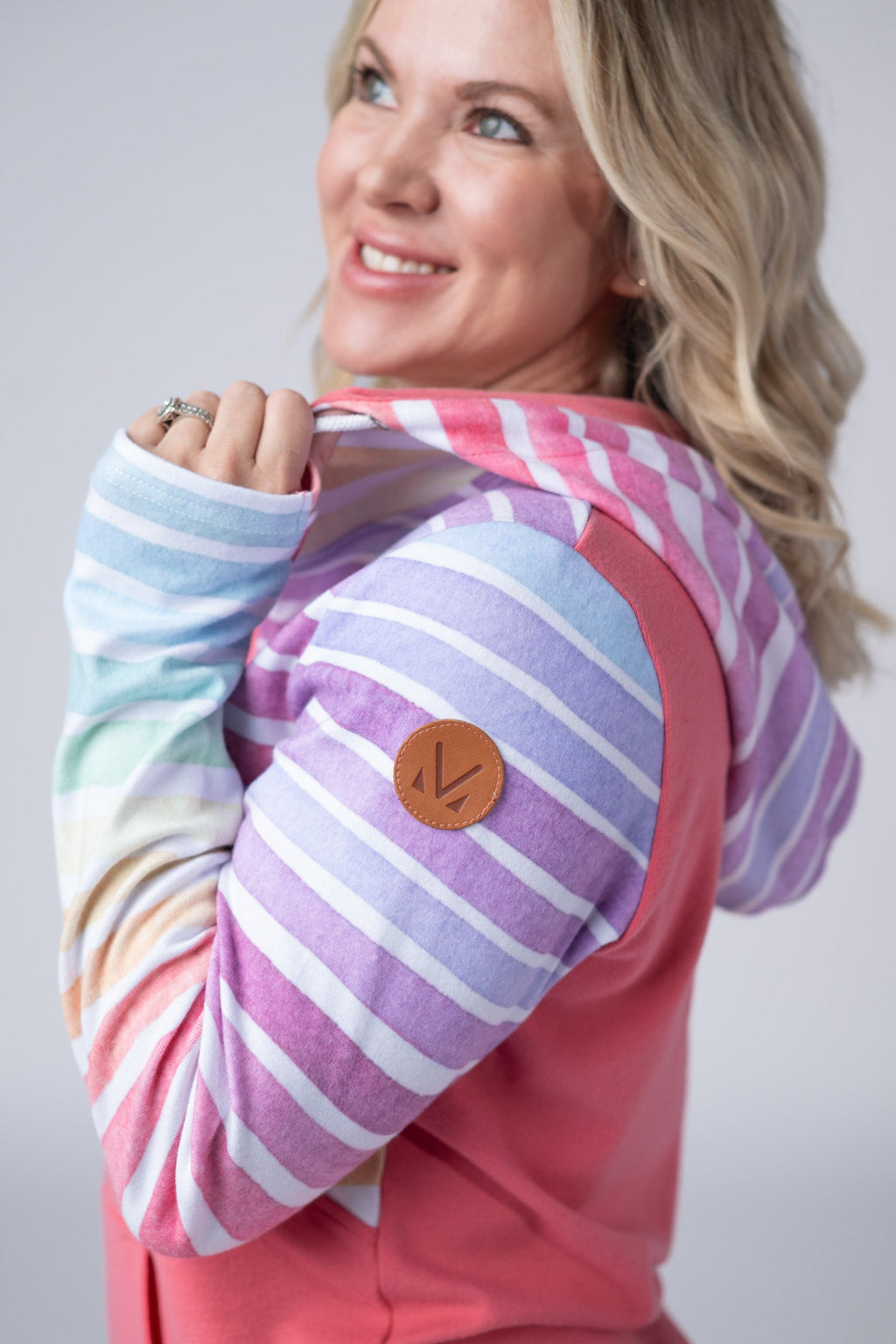 Classic Halfzip Hoodie - Rainbow Stripes and Sun Kissed Coral