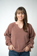Lace Accent Vintage Wash Pullover - Brown