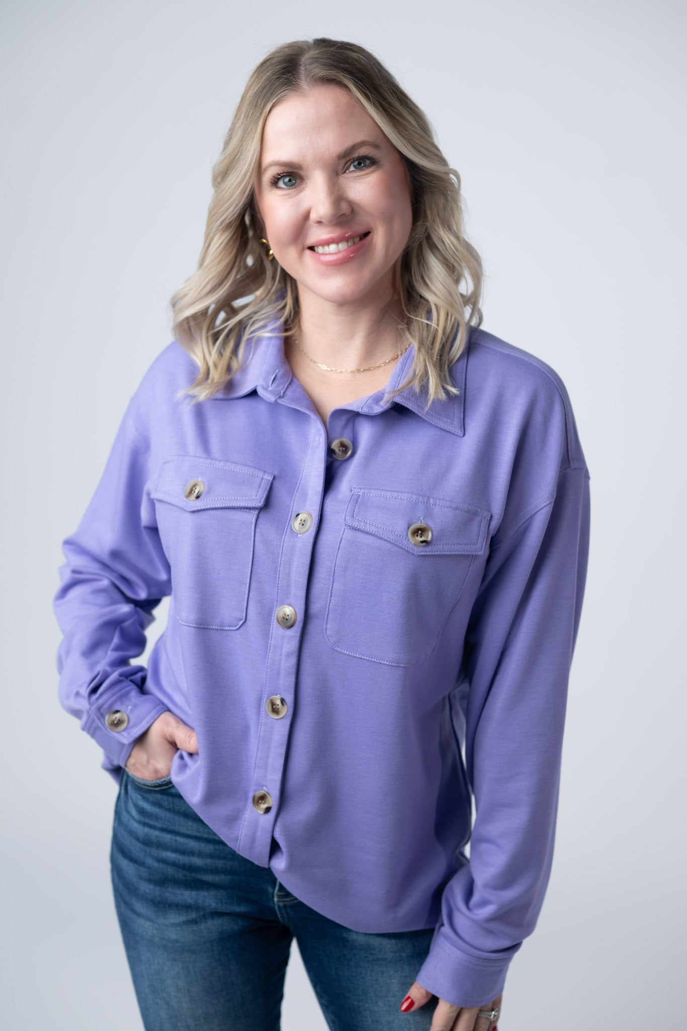 Brenna Button Down Top - Purple