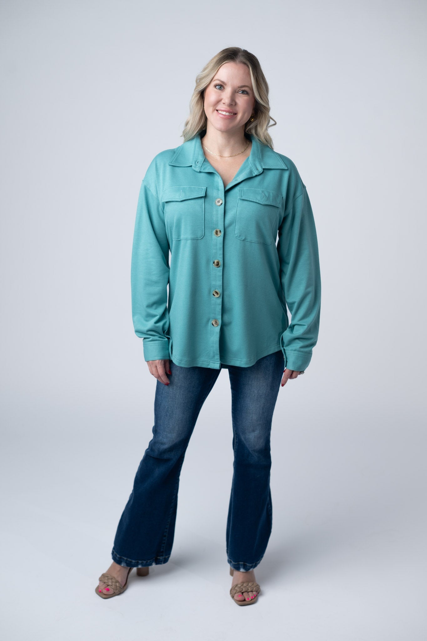 Brenna Button Down Top - Teal