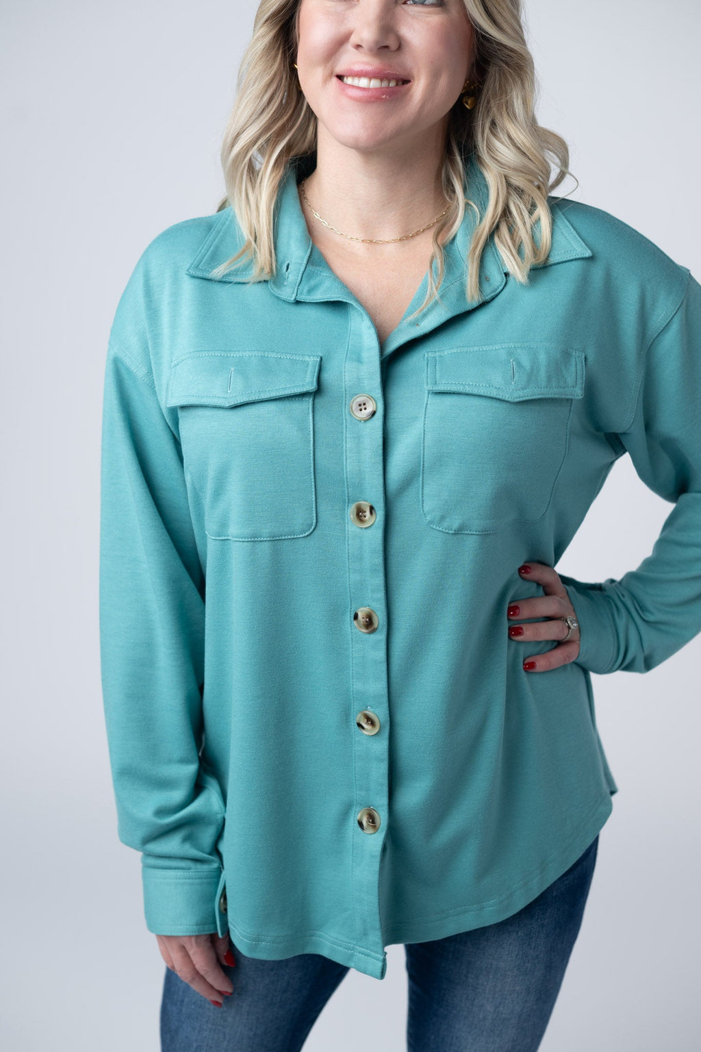 Brenna Button Down Top - Teal