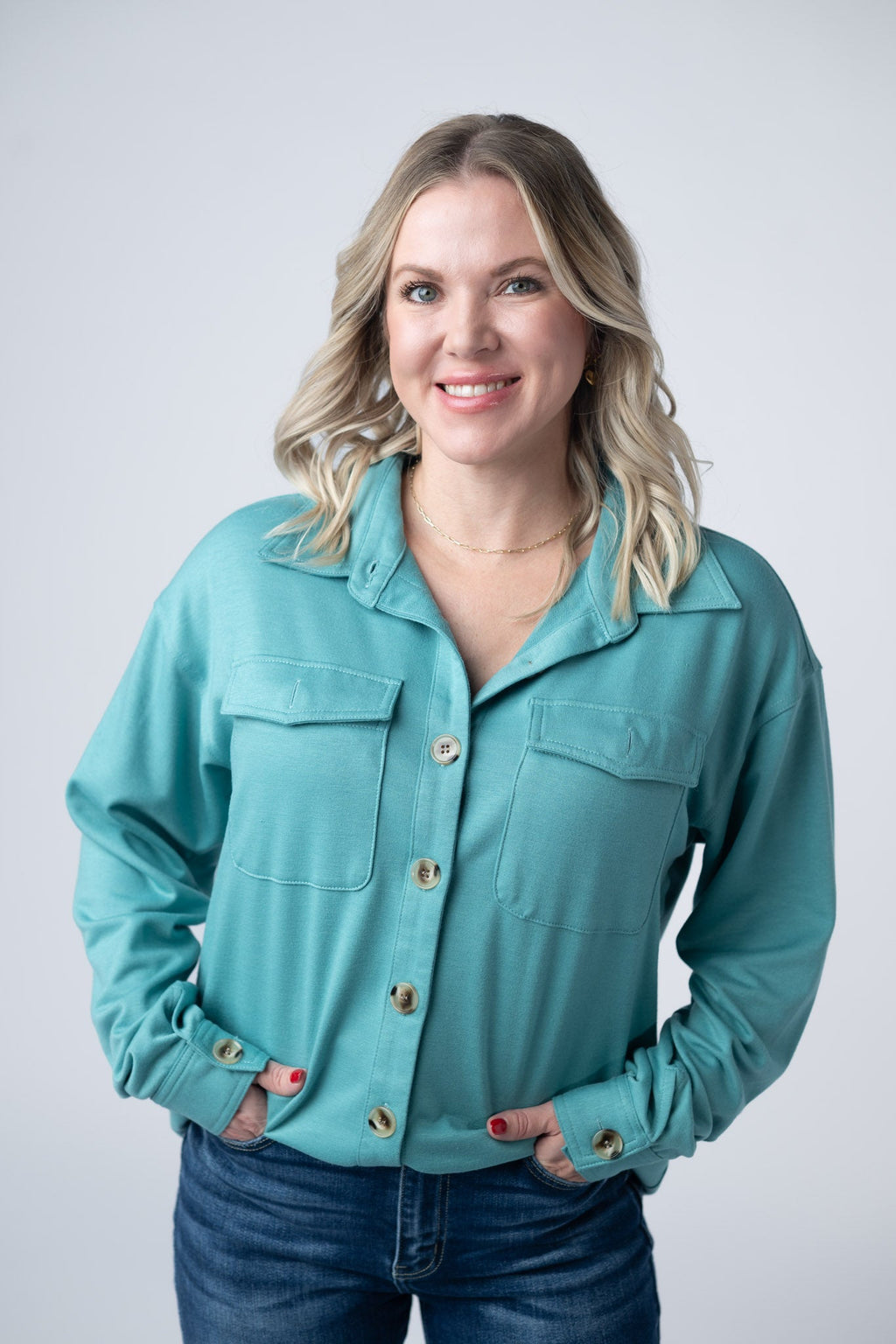 Brenna Button Down Top - Teal