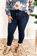 Load image into Gallery viewer, Dark Wash Denim Cuffed Joggers By Judy Blue
