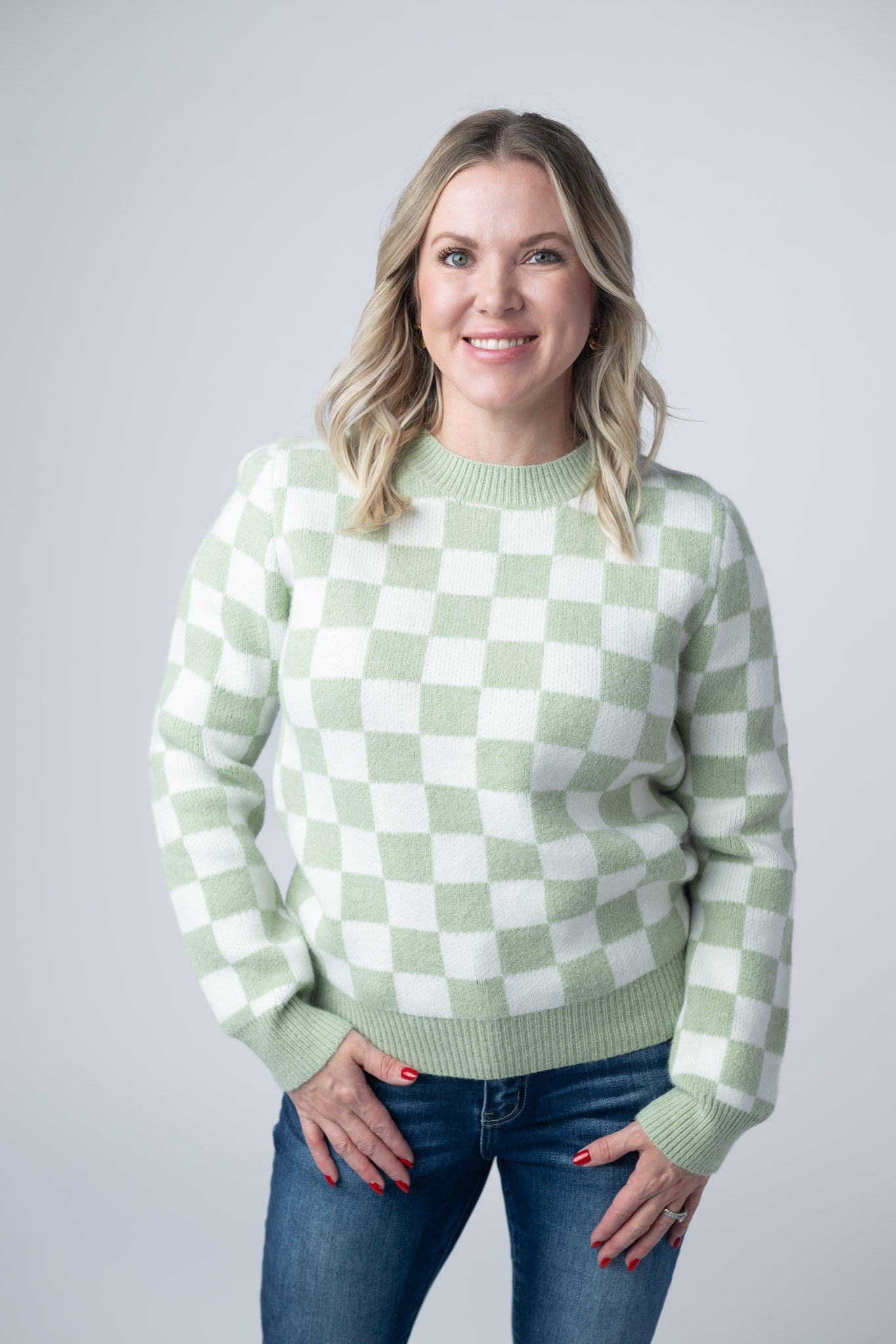 Checkered Sweater - Sage and White
