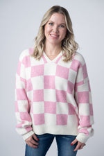 Load image into Gallery viewer, Checkered Hoodie - Pink and White
