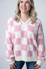 Load image into Gallery viewer, Checkered Hoodie - Pink and White
