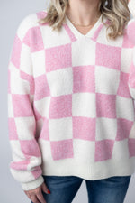 Load image into Gallery viewer, Checkered Hoodie - Pink and White
