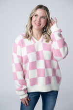 Load image into Gallery viewer, Checkered Hoodie - Pink and White
