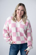 Load image into Gallery viewer, Checkered Hoodie - Pink and White

