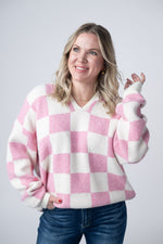 Load image into Gallery viewer, Checkered Hoodie - Pink and White

