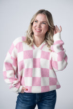 Load image into Gallery viewer, Checkered Hoodie - Pink and White
