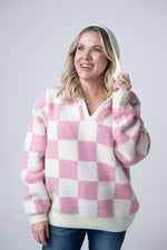 Load image into Gallery viewer, Checkered Hoodie - Pink and White
