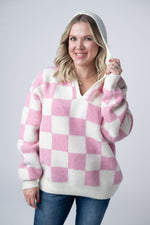 Load image into Gallery viewer, Checkered Hoodie - Pink and White
