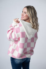 Load image into Gallery viewer, Checkered Hoodie - Pink and White

