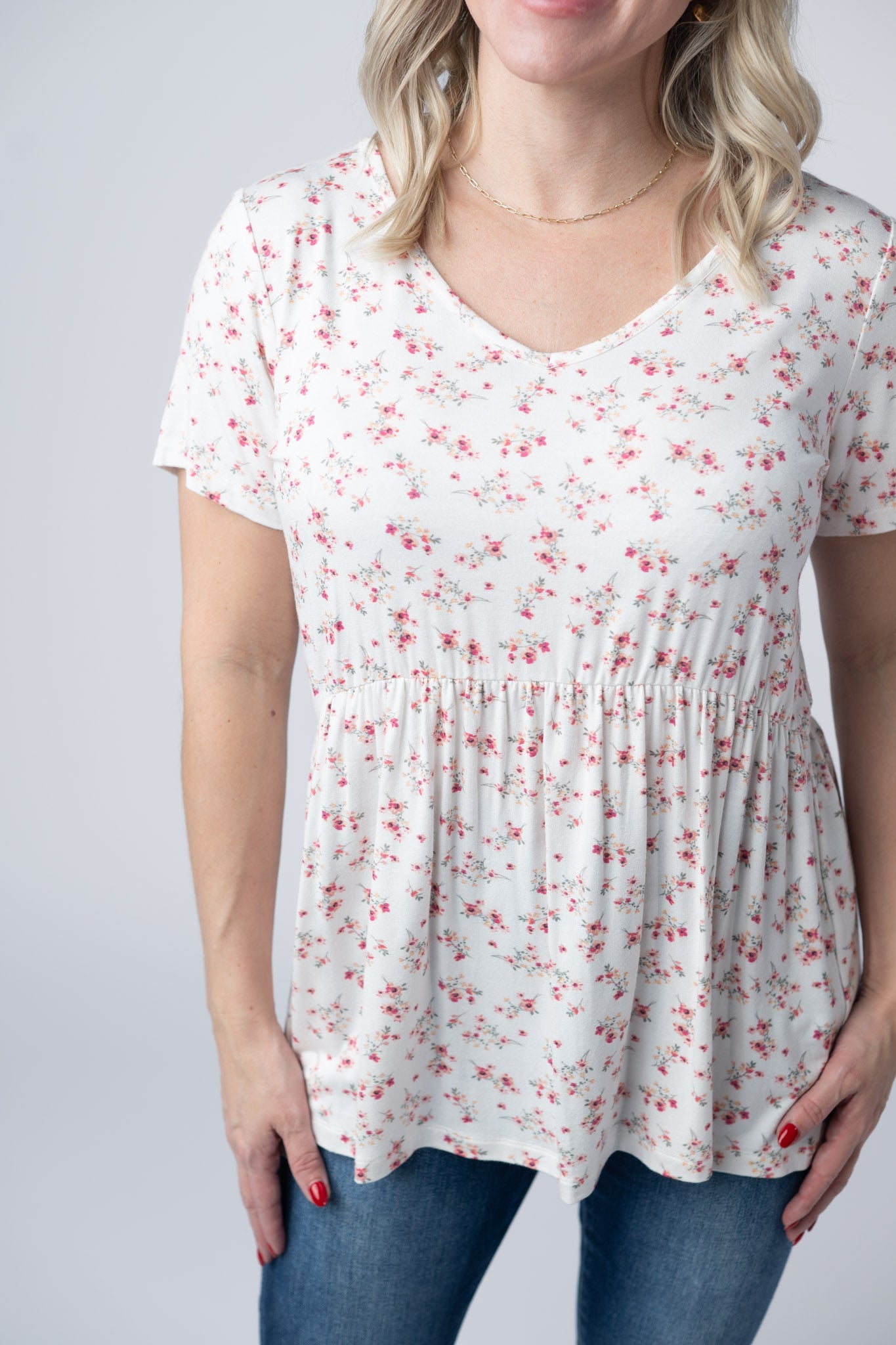 Sarah Ruffle Short Sleeve - Micro Pink Floral