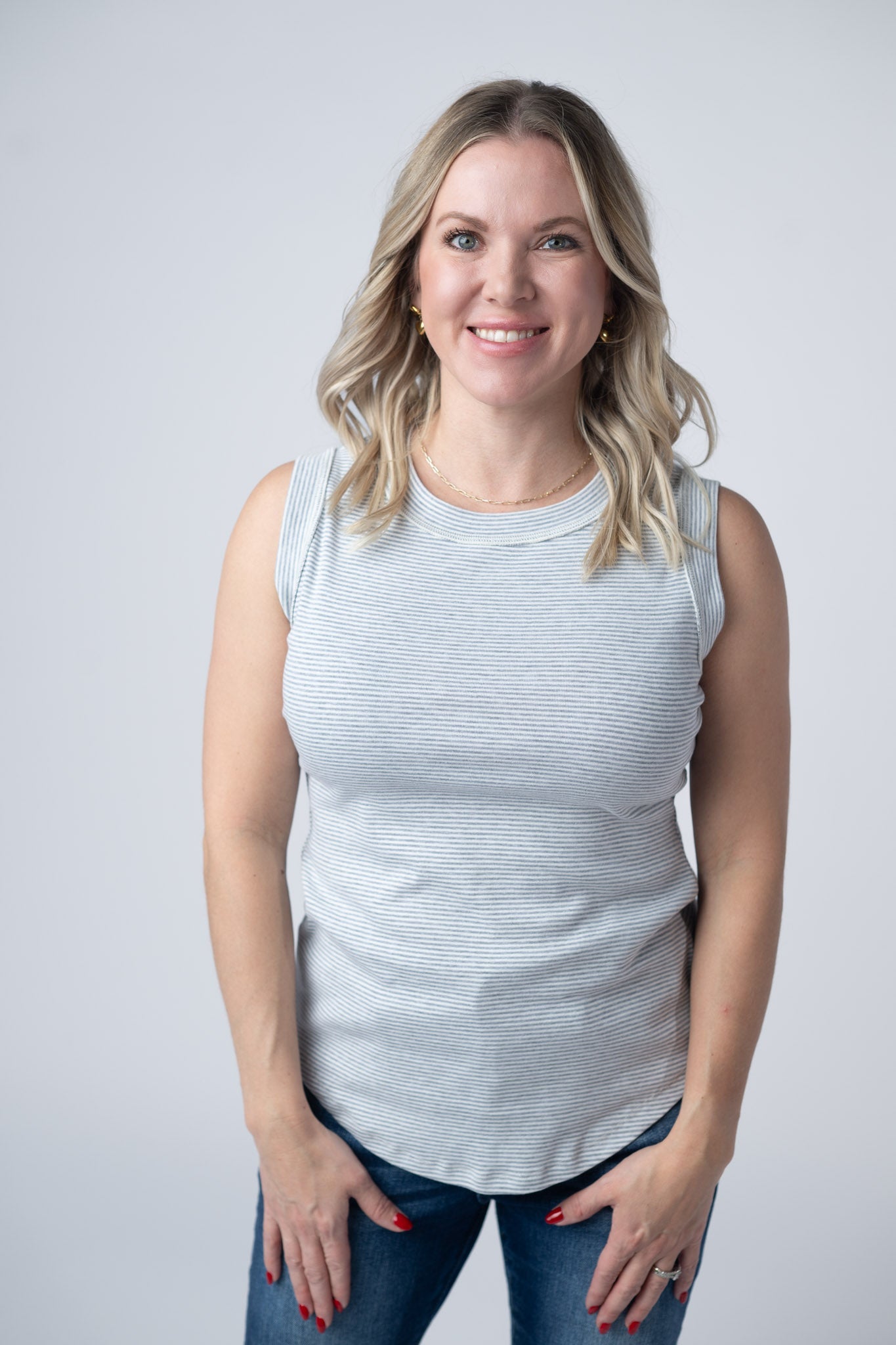 Morgan Micro Striped Tank - Grey